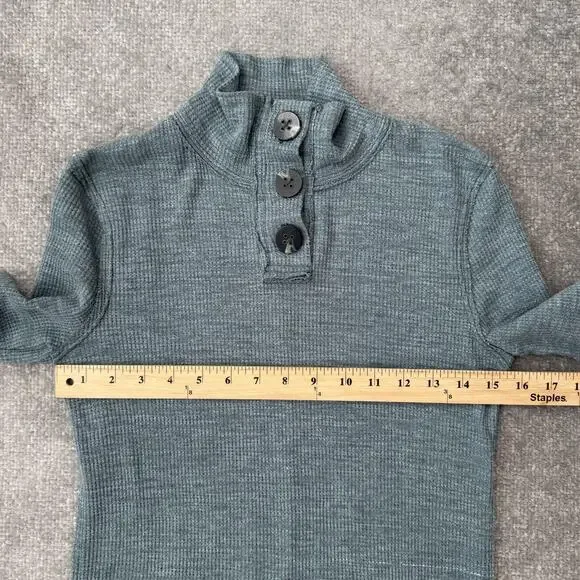 We The Free Sweater Womens Small Green Waffle Knit Henley Button Mock Neck - Picture 5 of 7